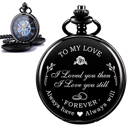 ManChDa Engraved Pocket Watch for Men Husband Pocket Watch Valentines Day Gifts for Him Husband Gifts Mechanical Pocket Watch (Love)