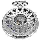 Realpoo Silver Fire Automatic Mechanical Pocket Watches, Necklace Stylish Openwork Sun Case Pendent Mechanical Pocket Watch fo..