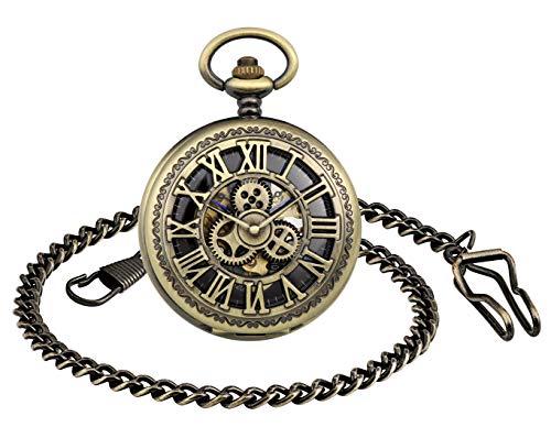 Unendlich U Mechanical Skeleton Pocket Watch Gear Roman Numerals Hollow Pocket Watch with Chain 1