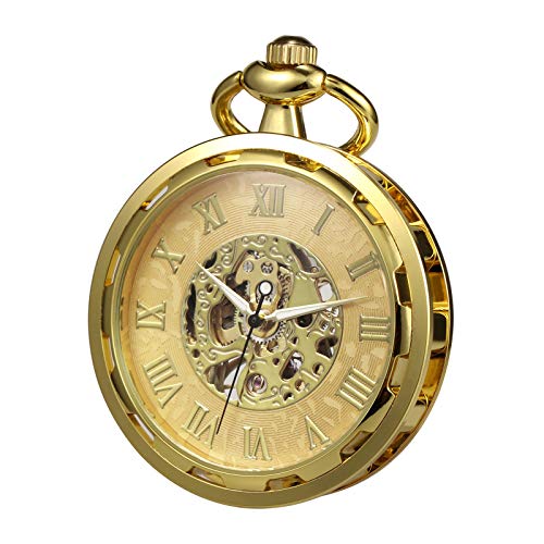 TREEWETO Steampunk Transparent Open Face Pocket Watch for Men Women Skeleton Dial Antique with C..
