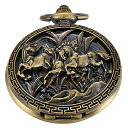 Whodoit Bronze Hollow Horse Design Mechanical Pocket Watch Men's Unique FOB Chain Roman Dial Steam Punk Bronze Skeleton Pocket Watches for Men