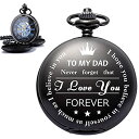 ManChDa Mechanical Double Cover Roman Numerals Dial Skeleton Engraved Pocket Watches with Box and Chain Personalized Custom Engraving (1-1.Black & Blue - Dad)