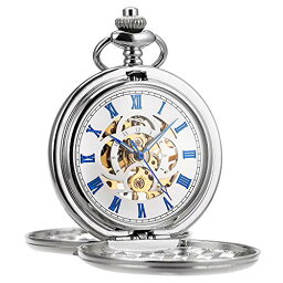 ManChDa Pocket Watch Retro Smooth Classic Mechanical Hand-Wind Pocket Watch Steampunk Roman Numerals Fob Watch for Men Women with Chain + Box