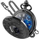 Tiong Roman Numerals Scale Pocket Watch Blue Starry Night Moon Dial Men Pocket Watch with Chain Christmas Graduation Birthday Gifts Fathers Day