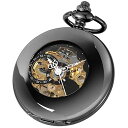 Alwesam Smooth Black Hollow Cover Mechanical Pocket Watch Half Hunter Roman Numerals Display Hand Winding Pocket Timepiece