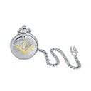 Bling Jewelry Mens Two Tone Freemasonry Compass Roman Numeral White Skeleton Dial Quartz Freemason Masonic Symbol Pocket Watch for Men Silver Gold Plated with Long Pocket Chain