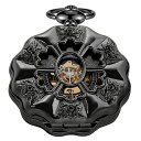 Realpoo Black Irregular Men's Mechanical Pocket Watch, Hollow Black Roman Dial Necklace Mechanical Pocket Watch for Men