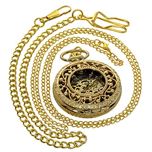 FobTime Vintage Necklace Watch Steampunk Hand Winding Mechanical Pocket Watch Hollow Case Pendant