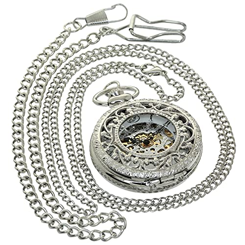 FobTime Vintage Necklace Watch Steampunk Hand Winding Mechanical Pocket Watch Hollow Case Pendant