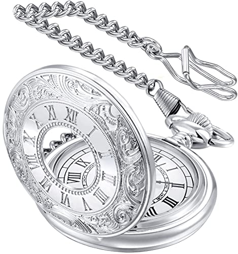 LYMFHCH Vintage Pocket Watch Roman Numerals Scale Quartz Pocket Watches with Chain Christmas Gra..