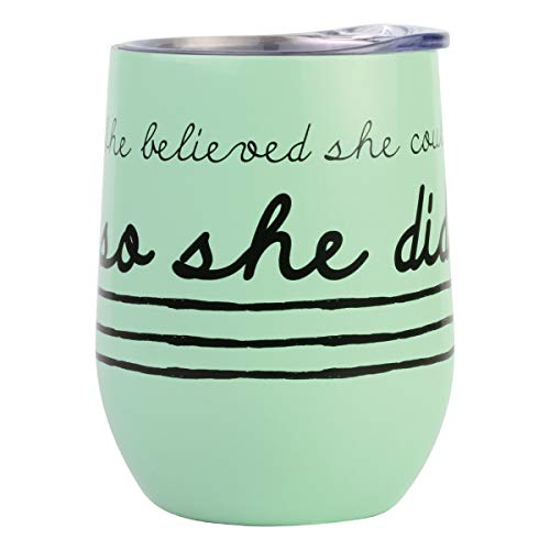 エネスコ Enesco 置物 インテリア 海外モデル アメリカ Enesco Our Name is Mud Get it Girl She Believed She Could Wine Tumbler with Lid, 12 Ounce, Greenエネスコ Enesco 置物 インテリア 海外モデル アメリカ