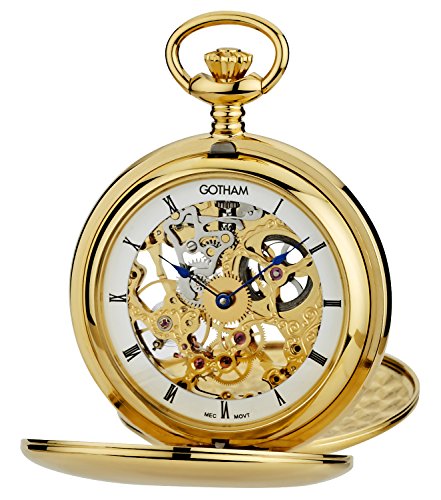 Gotham Men s Gold-Tone Double Cover Exhibition Mechanical Pocket Watch # GWC18804G