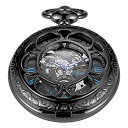 Mechanical Pocket Watch Antique Roman Numerals Men's Pocket Watch, Black Skeleton Pocket Watch with Chain for Men