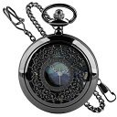 Tiong Van Gogh Starry Night Moon Hollow Black Case Quartz Pocket Watch Roman Numerals Retro Watches Art Souvenir Gift for Men Women