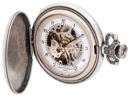 Charles-Hubert Paris 3920 Classic Collection Antique Silver Plated Brass Mechanical Pocket Watch