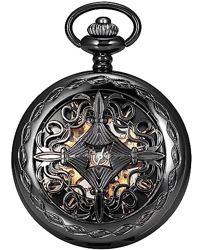 Carrie Hughes Mens Mechanical Pocket Watch Steampunk Baroque Lucky Knot Skeleton with Chain and Box CHPW5