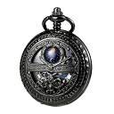 TREEWETO Men 039 s Mechanical Roman Numerals Dial Sun and Moon Skeleton Black Case Pocket Watches with Box and Chains for Mens Women