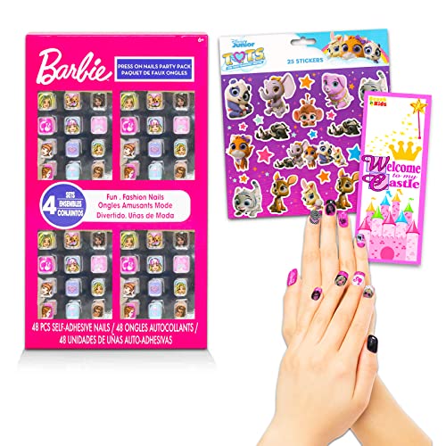 バービー バービー人形 Barbie Mattel Nail Art Stickers Set for Girls, Kids - Bundle with 48 Barbie Stick On Nails for Birthday Supplies, Goodie Bags, and More, with Stickers and Temporary Tattoos (Barbie Gifts)バービー バービー人形