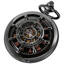 Alwesam Black Rudder Design Mechanical Pocket Watch Hand Wind Roman Numerals Men Steampunk with Chain Box