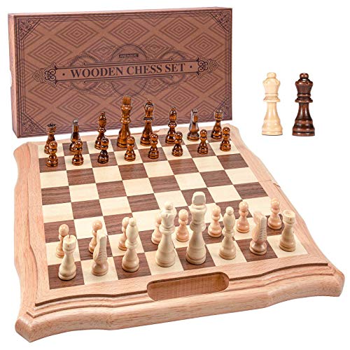 ボードゲーム 英語 アメリカ 海外ゲーム AMEROUS 15.6 inches Magnetic Wooden Chess Set, Handheld Style Chess Board Game Sets with Game Pieces Storage Slots - 2 Extra Queens - Gift Package, Chess for Beginner, Kids aボードゲーム 英語 アメリカ 海外ゲーム