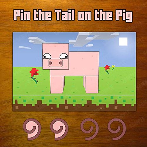 ボードゲーム 英語 アメリカ 海外ゲーム Silly Goose Gifts - Pin The Tail On The Pig - Fun Kids Birthday Party Supply Celebration Activity - Pixel Block Video Game Themed Mining Craft Adventure Attach - Sticking Aniボードゲーム 英語 アメリカ 海外ゲーム