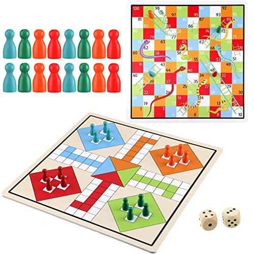 ボードゲーム 英語 アメリカ 海外ゲーム 2 in 1 Snakes and Ladders, Ludo Game Set, 12 x 12 Inch Ludo Board Game 2-4 Players Family Dice Games Set Classic Double Sided Game Board for Adults and Teens, with 2 Wooden Dボードゲーム 英語 アメリカ 海外ゲーム