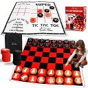 ボードゲーム 英語 アメリカ 海外ゲーム Lulu Home 4-in-1 Jumbo Chess Board Game, 4FT x 4FT Giant Tic Tac Toe Chess Checkers Game Mat Pieces Portable with Bag, Classic Checkers Rug Game for Indoor Outdoor Family Fボードゲーム 英語 アメリカ 海外ゲーム