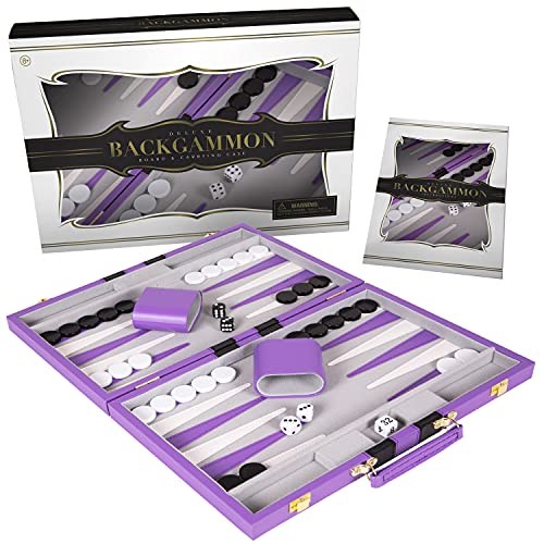 ボードゲーム 英語 アメリカ 海外ゲーム Crazy Games Backgammon Set - 11 inches Classic Board Game for Adults and Kids with Premium Leather Case - with Strategy Tip Guide (Purple, Small)ボードゲーム 英語 アメリカ 海外ゲーム