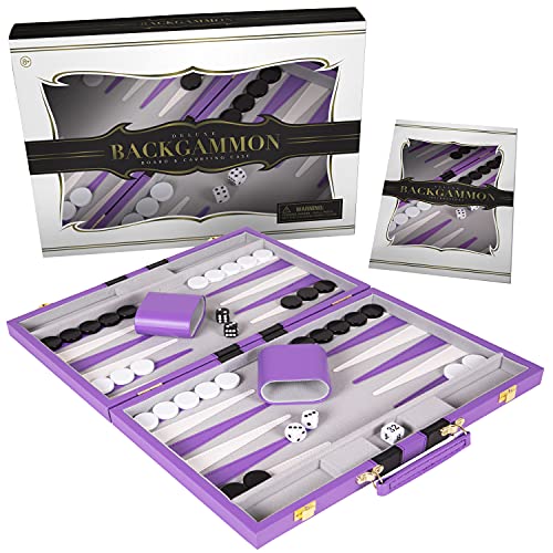 ボードゲーム 英語 アメリカ 海外ゲーム Backgammon Set 11 inch, Small - Classic Board Game for Adults and Kids with Premium Leather Case - Includes Strategy & Tip Guide (Purple)ボードゲーム 英語 アメリカ 海外ゲーム