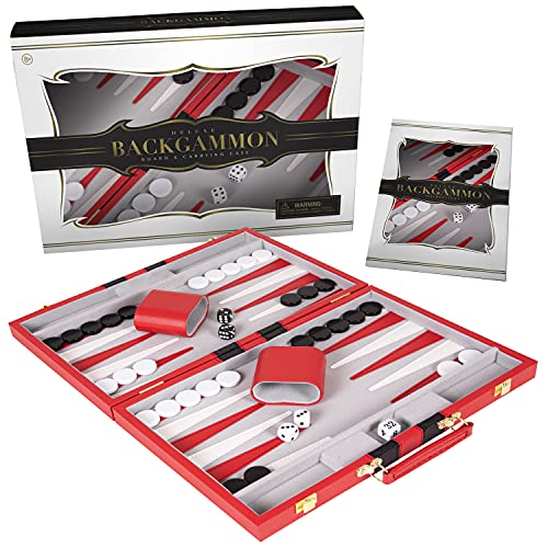 ボードゲーム 英語 アメリカ 海外ゲーム Backgammon Set 18 inch, Large - Classic Board Game for Adults and Kids with Premium Leather Case - Includes Strategy & Tip Guide (Red)ボードゲーム 英語 アメリカ 海外ゲーム