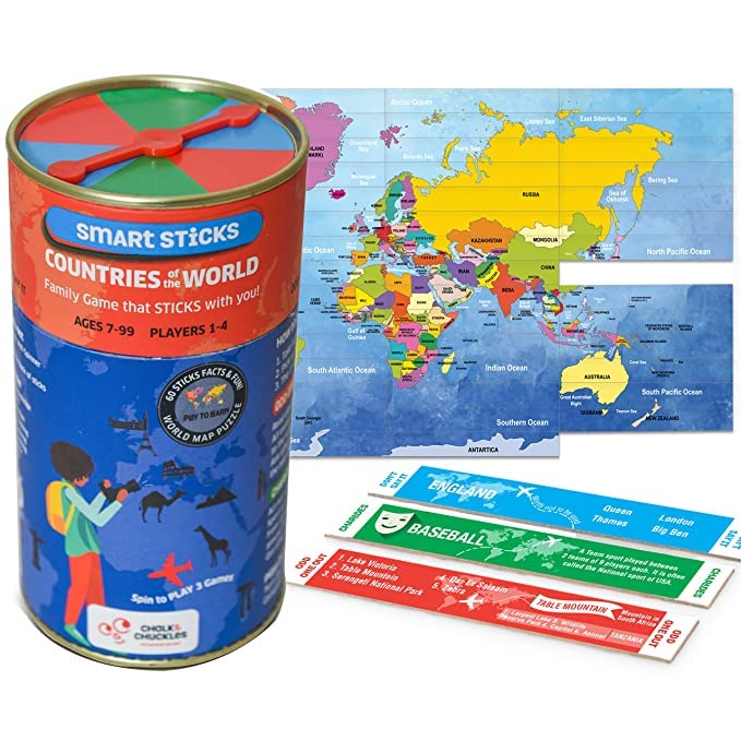 ボードゲーム 英語 アメリカ 海外ゲーム Chalk and Chuckles Smart Sticks Countries of The World Game, Gifts for 8-12 Year Old, Cool Learning Gift Idea for Teenage Boys & Girlsボードゲーム 英語 アメリカ 海外ゲーム