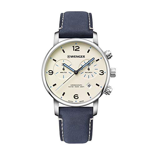 ウェンガー 腕時計（メンズ） 腕時計 ウェンガー スイス メンズ 腕時計 Wenger Men's Urban Metropolitan Chronograph - Swiss Made Analogue Quartz Stainless Steel Blue Leather Strap Watch 01.1743.119, Silver/Blue, One Size, Strap.腕時計 ウェンガー スイス メンズ 腕時計