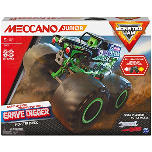 Jm mߋ pY ubN Meccano Junior, Official Monster Jam Grave Digger Monster Truck STEM Model Building Kit with Pull-Back Motor, Kids Toys for Ages 5 and upJm mߋ pY ubN