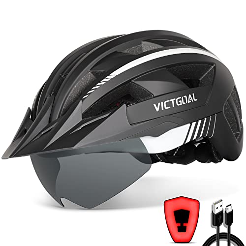 ヘルメット 自転車 サイクリング 輸入 クロスバイク VICTGOAL Bike Helmet with USB Rechargeable Rear Light Detachable Magnetic Goggles Removable Sun Visor Mountain Road Bicycle Helmets for Men Women Adulヘルメット 自転車 サイクリング 輸入 クロスバイク
