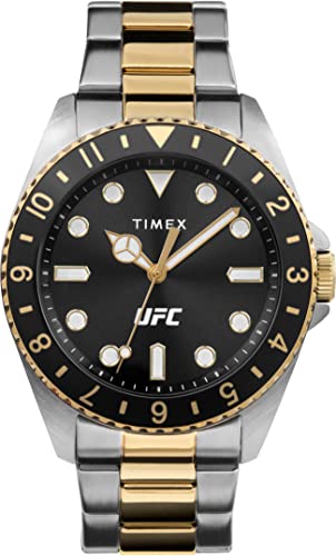 腕時計 タイメックス メンズ Timex UFC Men's Debut 42mm Watch - Two-Tone Strap Black Dial Silver-Tone Case腕時計 タイメックス メンズ
