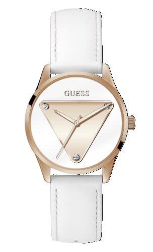 楽天angelica腕時計 ゲス GUESS レディース GUESS Ladies Trend Triangle Logo 36mm Watch ? Rose Gold-Tone Stainless Steel Case with White Dial & White Leather Strap腕時計 ゲス GUESS レディース