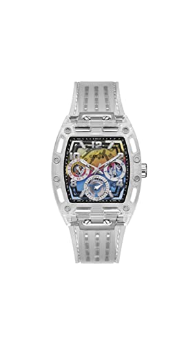 ӻ  GUESS  GUESS Mens 44 mm Watch - Clear Strap Rainbow Dial Clear Caseӻ  GUESS 