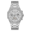 rv QX GUESS Y GUESS Men's Dress Octagonal Crystal Multifunction 44mm Watch ? Silver-Tone with Stainless Steel Case & Braceletrv QX GUESS Y