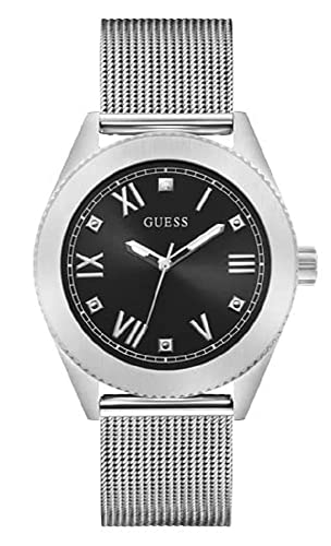 腕時計 ゲス GUESS メンズ GUESS Mens Dress Analog 44mm Watch ? Silver-Tone Stainless Steel Case with Black Diamond Dial & Mesh Bracelet腕時計 ゲス GUESS メンズ