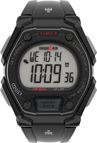 楽天angelica腕時計 タイメックス メンズ Timex Men's Ironman Classic 43mm Watch with Daily Step, Calorie and Distance Tracking & Heart Rate - Black Strap with Red Accents腕時計 タイメックス メンズ