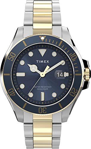 腕時計 タイメックス メンズ Timex Men 039 s Harborside Coast 43mm Watch Blue Dial Top Ring with Two-Tone Case Stainless Steel Bracelet腕時計 タイメックス メンズ