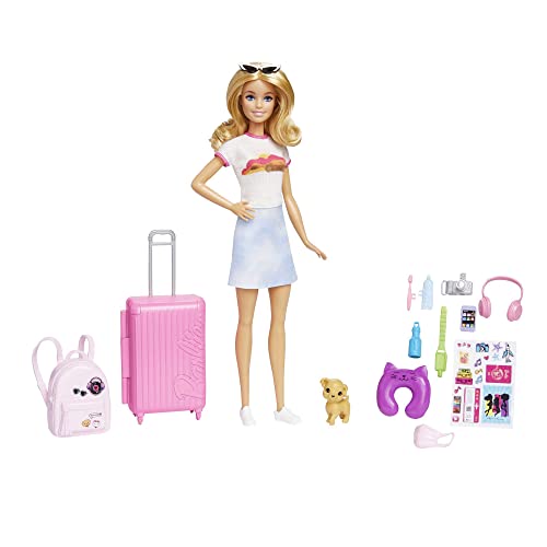 バービー バービー人形 Barbie Doll Accessories, Travel Set with Puppy and 10 Pieces, Suitcase Opens Closes, Malibu Doll with Blonde Hairバービー バービー人形