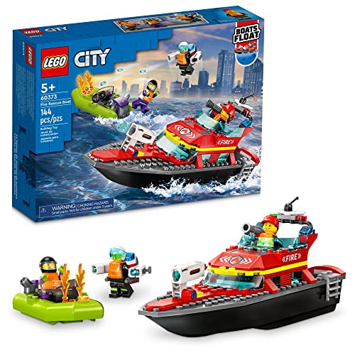 쥴 LEGO City Fire Rescue Boat 60373, Toy Floats on Water, with Jetpack, Dinghy and 3 Minifigures, Everyday Hero Toys for Kids, Boys and Girls Ages 5+쥴