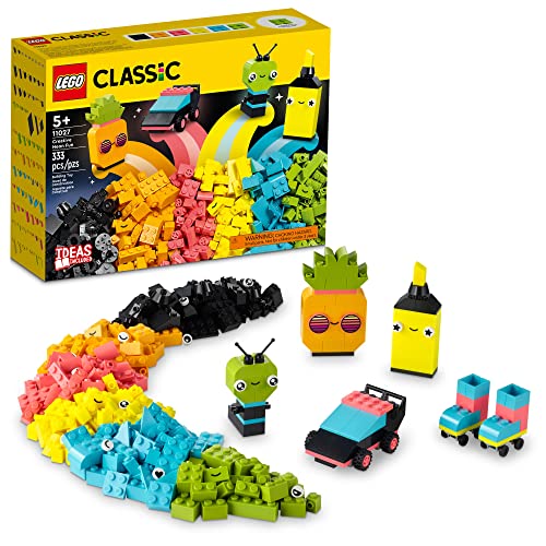S LEGO Classic Creative Neon Colors Fun Brick Box Set 11027, Building Toy to Create a Car, Pineapple, Alien, Roller Skates, and More, Hands-on Learning for Kids, Boys, Girls 5 Plus Years OldS