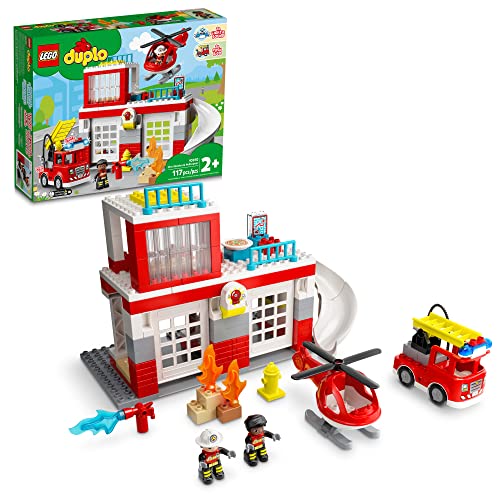 レゴ LEGO DUPLO Fire Station Helicopter Playset 10970, with Push Go Truck Toy for Toddlers, Boys and Girls 2 Plus Years Old, Large Bricks Educational Learning Toysレゴ