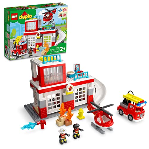 レゴ LEGO DUPLO Fire Station & Helicopter Playset 10970, with Push & Go Truck Toy for Toddlers, Boys and Girls 2 Plus Years Old, Large Bricks Educational Learning Toysレゴ