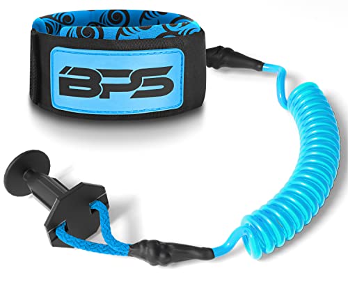 ե ꡼女 ޥ󥹥ݡ BPS 'Premium' Coiled Bodyboard Kids Adult Arm Leash - Attach to Board Leash Plug (Koru Light Blue)ե ꡼女 ޥ󥹥ݡ