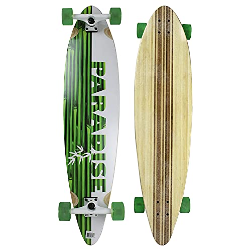 󥰥ȥܡ ܡ ǥ ľ͢ Paradise Longboard Pintail Complete Cruiser Skateboard, White/Green Bamboo, 9.5