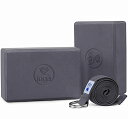 ヨガブロック フィットネス IUGA Yoga Block 2 Pack with Yoga Strap, High Density Yoga Blocks 9...