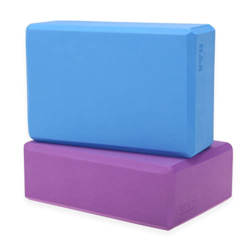 ヨガブロック フィットネス H&S High Density Yoga Blocks - Set of 2 - Purple and Blue Firm EVA Foam Bricks - Gymnastics Block for Muscle Pain and Stressヨガブロック フィットネス